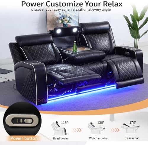 Power Recliner Set with LED Lights, Air Leather Reclining Sofa Set with USB - Image 6