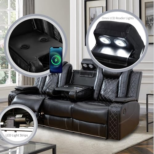 Power Recliner Set with LED Lights, Air Leather Reclining Set with USB - Image 4