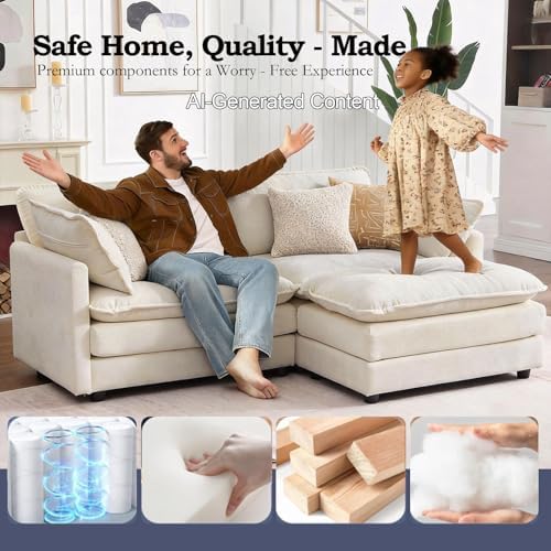 GNIXUU 76.7" Beige White Small L Shaped Cloud Couch Loveseat - Image 5