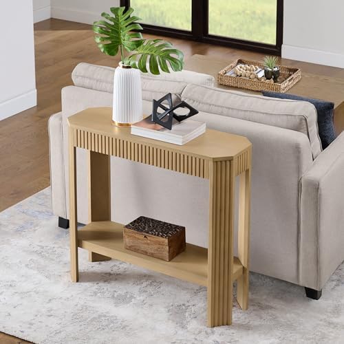 Alaterre Furniture Fluted Solid Wood Console Table, Light Oak, 36”x12”x32” by AlaterreFurniture