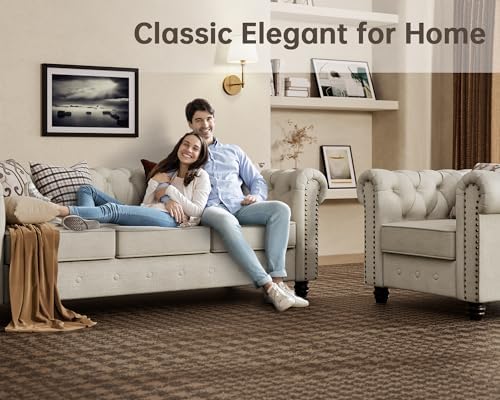Morden Fort Sofa Set, Chenille Beige, Chesterfield Style, Tool-Free Assemble - Image 5