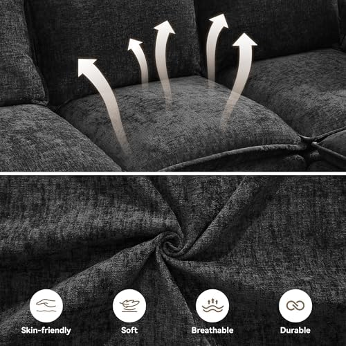 105" Black Oversized Modular Storage Sofa, U Shaped Chenille Cloud Couch - Image 4
