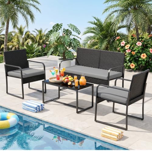 Gizoon 4 Piece Patio Furniture Set, Cushion-Grey by Gizoon