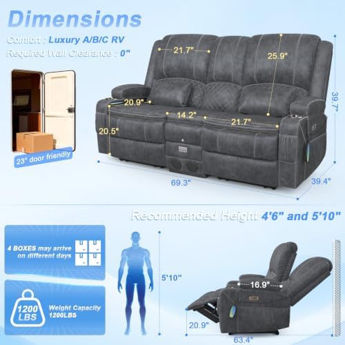 RV Loveseat Recliner Wall Hugger - Image 2