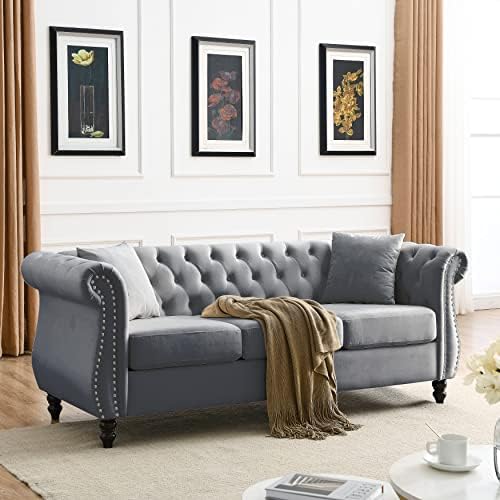 80" Chesterfield Loveseat Velvet Sofa - Image 3
