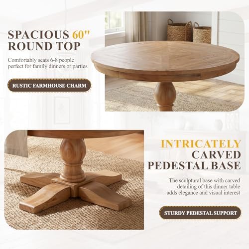 59" Round Dining Table for 6-8, Reclaimed Pine Wood Kitchen Table - Image 3