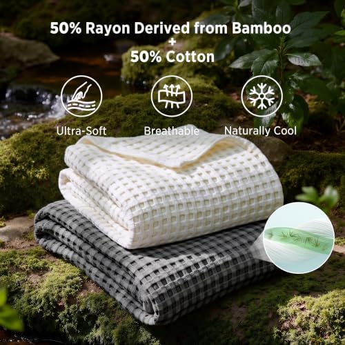 Bedsure Cooling Waffle Blanket for Hot Sleepers, Dark Grey - Image 2