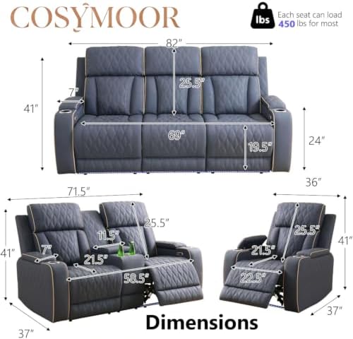 Power Recliner Chair Set, Leather Reclining Sectional Couches - Image 2
