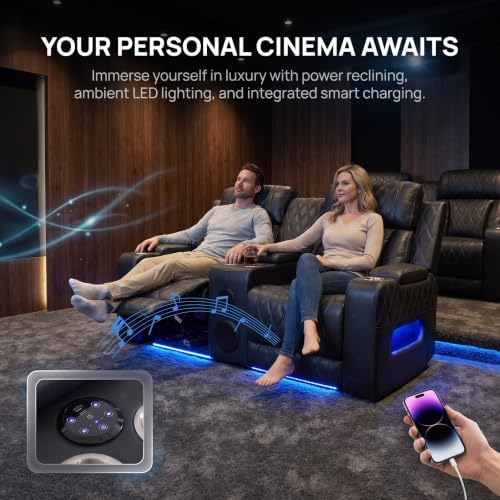 Power Reclining Loveseat with LED Light, Leather Reclining Sectional Loveseat - Image 3