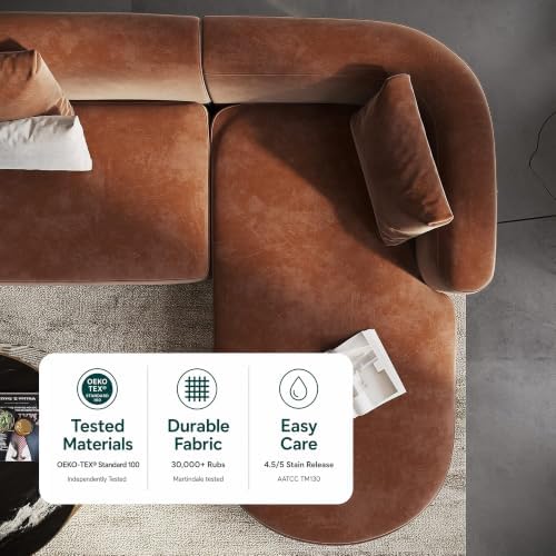 Acanva Mellow Modern Tight Curved Back Velvet Sofa, Right Chaise - Image 5