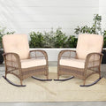 MEETWARM Outdoor Wicker Rocking Chairs Set of 2, Rattan Patio Rocker Chairs by MEETWARM