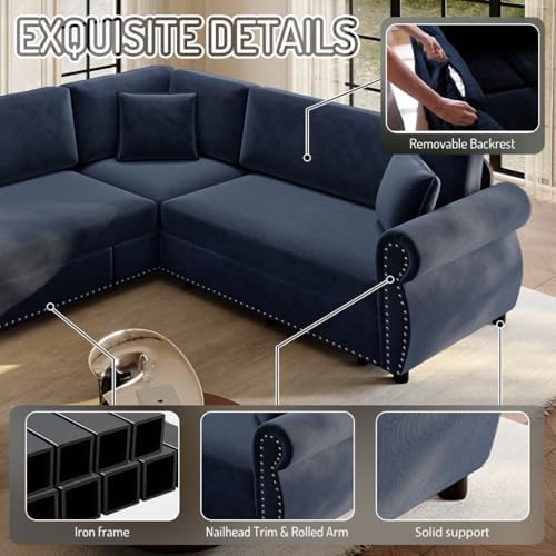 88.2" Chenille Vintage L-Shaped Pull-Out Sectional Sleeper Sofa Bed - Image 5