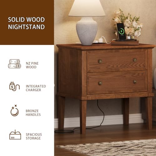 IKENO Solid Wood Nightstand - Image 3