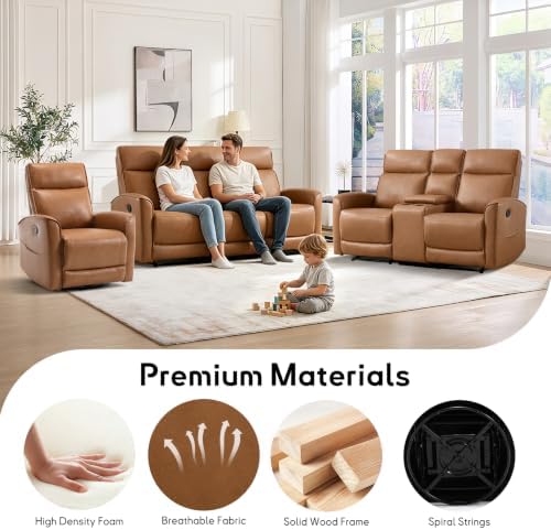 ANJ 2-Piece Premium Faux Leather Manual Reclining Sofa Set, Include 2 Loveseat - Image 7