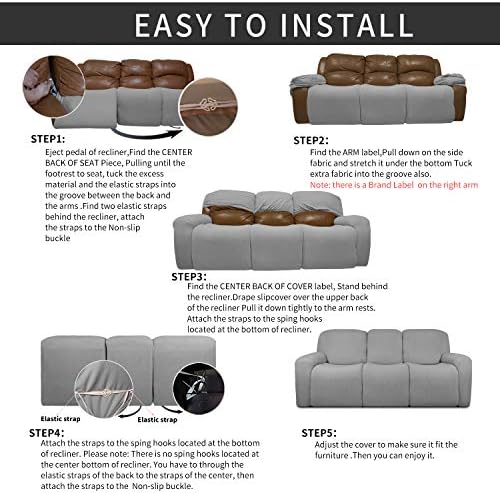 Easy-Going 8 Pieces Recliner Couch Stretch Sofa Slipcover Light Gray - Image 4