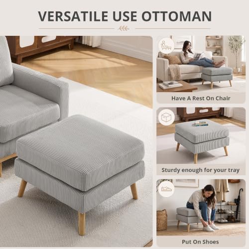 Large Ottoman, 29.5" Corduroy Ottoman - Image 3