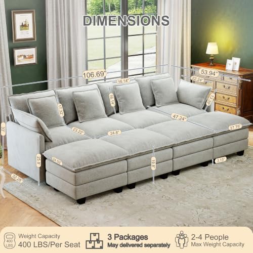 Hanherry 107" Cloud Couch Sectional Modular Sofa, Deep Seat Couches - Image 2