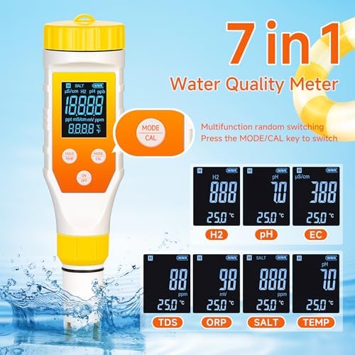 Hydrogen Water Tester, PH Meter 7 in 1 H2/TDS/EC/ORP/Salt/Temp - Image 2