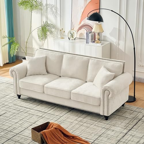 86.5" Classic Chenille Sofa Couch 3-Seater | Chesterfield Style - Image 4