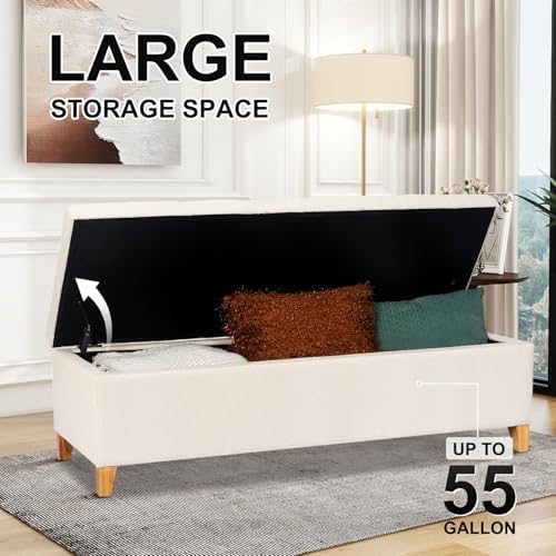 Ottoman with Storage 51" Linen Fabric Storage Ottoman Bench - Image 6