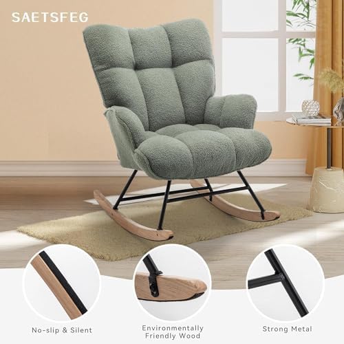 SAETSFEG Rocking Chair Nursery Teddy Upholstered Glider Rocker Rocking Accent - Image 4
