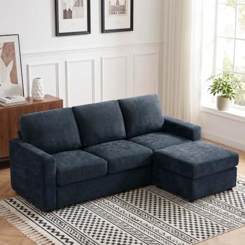84” Chenille 3-Seater Sofa W/Movable Ottoman by ACMEASE