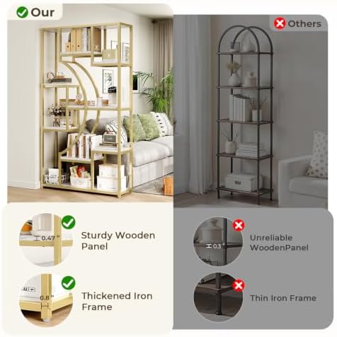 LGHM 79" W Luxury Marble-Patterned White Gold Bookshelf - Image 6