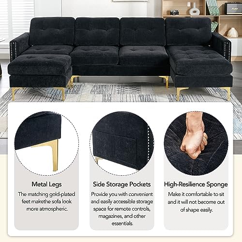P PURLOVE Velvet Modern Large Sectional Sofa, U Shape Upholstered Couch - Image 6