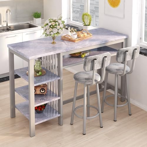 AWQM 3-Piece Bar Table and Chairs Set, Modern Gray Table by AWQM