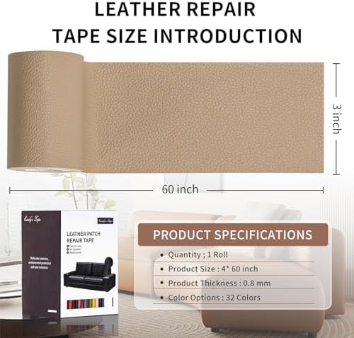 Leather Repair Patch Tape, Dark Beige 3 x 61 Inches Self Adhesive Leather - Image 2