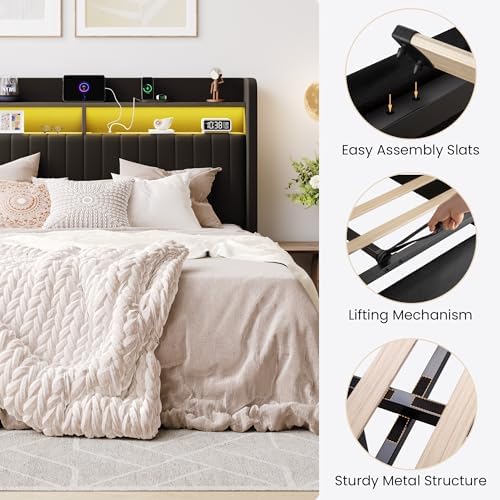 SHA CERLIN Queen Size LED Lift Up Storage Bed Frame Charging Station - Image 6