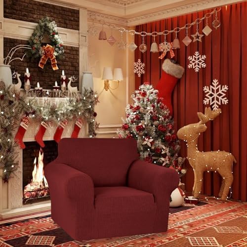KEKUOU Stretch Chair Sofa Slipcover, Single Couch Cover, Dark Red - Image 2