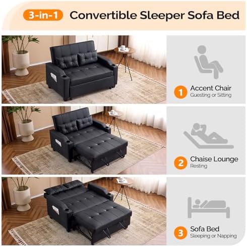 VINGLI Convertible Loveseat Sleeper Sofa Bed, Pullout Couch - Image 5