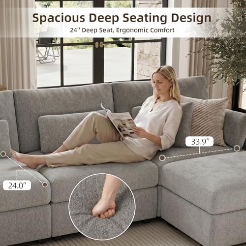 WorthFurni 113.4'' Modular Sectional Sofa, L Shaped Oversized Extra Deep Couches - Image 3