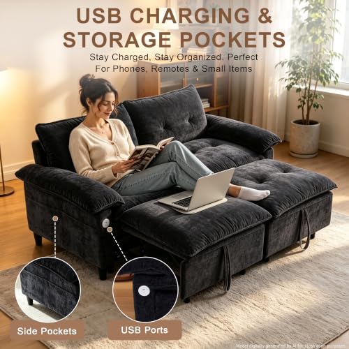 73" Sleeper Sofa Bed Full, Pre-Assembled Velvet Pull Out Sofa - Image 5