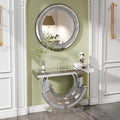 3C-Shaped Silver Mirrored Console Table and Round Wall Mirror Set, 2 Piece by Unknown