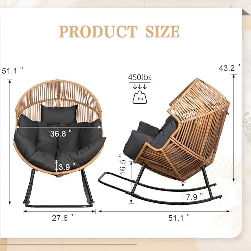 Vongrasig Wicker Rocking Egg Chair PE Rattan - Image 2