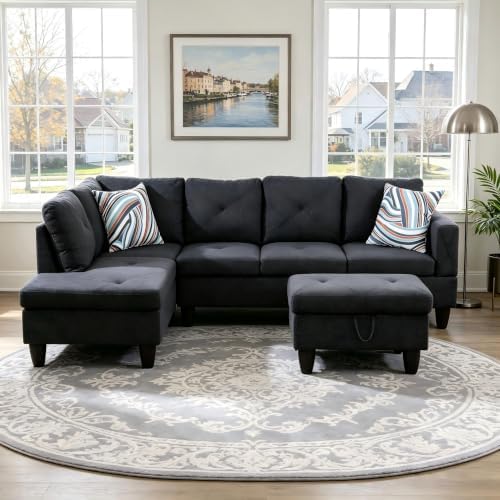 L-Shaped Sectional Sofa with Movable Chaise & Storage Ottoman, Lounge 3-Piece by Outdoorchairs