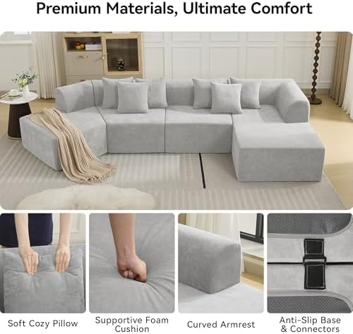 140''Oversized Cloud Velvet Curved Sectional Couch, Boneless Couch - Image 5