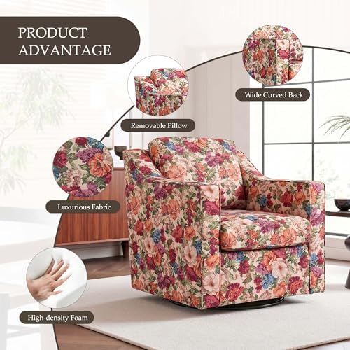 Swivel Accent Chair, Floral Upholstered Armchair - Image 4