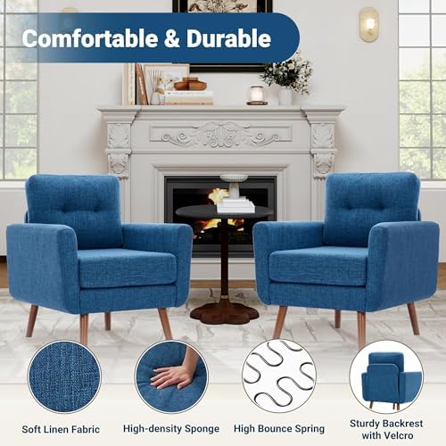 Tbfit Linen Fabric Single Sofa, Accent Chair, Mid Century Modern Armchair - Image 5