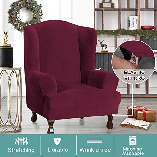 Turquoize Wing Chair Slipcover Velvet Armchair Chair Slipcovers Ultra Soft - Image 2