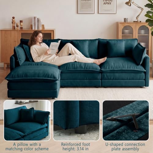 GNIXUU 104" Blue Modular U Shaped Cloud Sectional Couches - Image 7