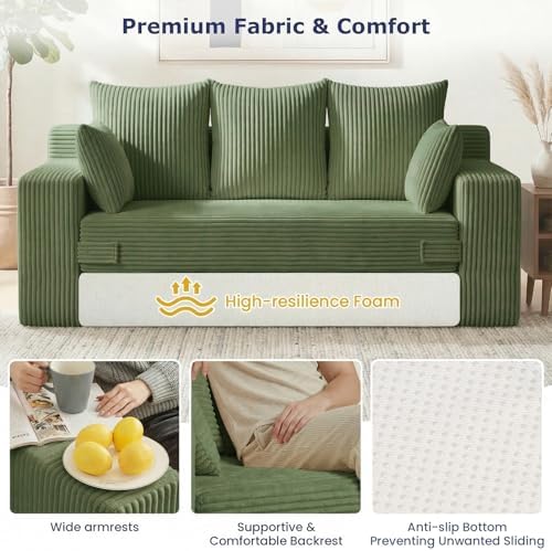 Boneless Couch for Living Room, 3 Seater Convertible Futon Sofa Bed Comfy Pull - Image 5