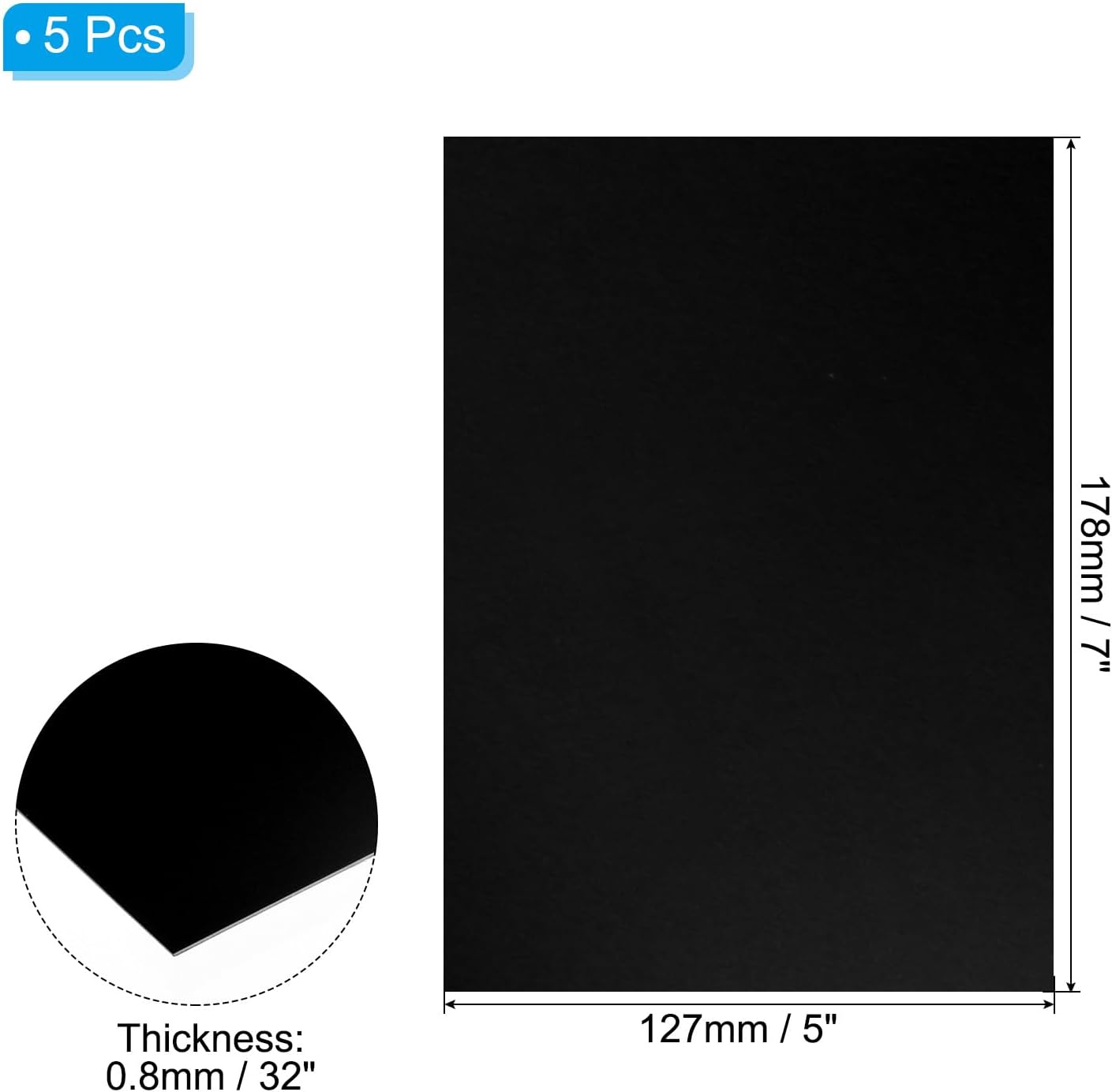 PATIKIL 7x5x1/32inch Anodized Aluminum Sheet, 5Pcs Metal Rectangle Aluminum Plate 0.8mm Thick Engraving Blanks for Laser Engraving DIY Decorative Crafting Home Decoration, Black