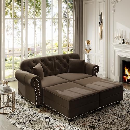 KEIKI 63" Velvet Chesterfield Sofa by KEIKI