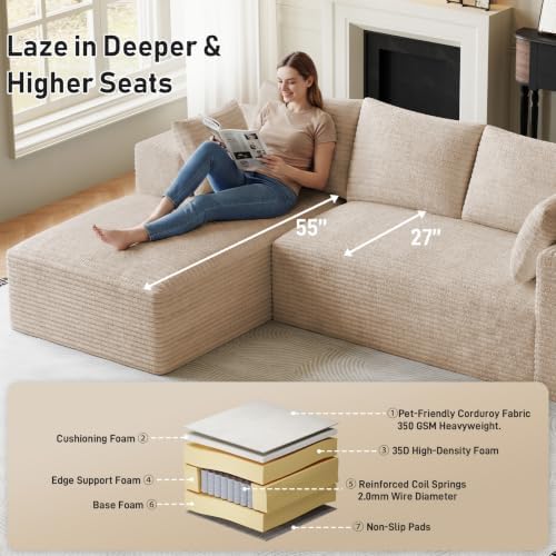 ONEMMLION 107" L-Shaped Cloud Boneless Couch Sofa - Image 5