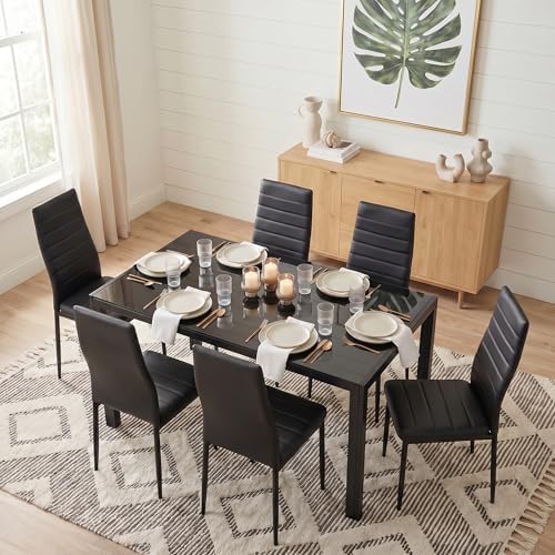 Gizoon Black 7 Piece Glass Dining Table Set, Kitchen Table - Image 4