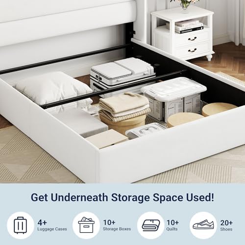 Allewie Full Size Lift Up Hydraulic Storage Bed Frame White - Image 6