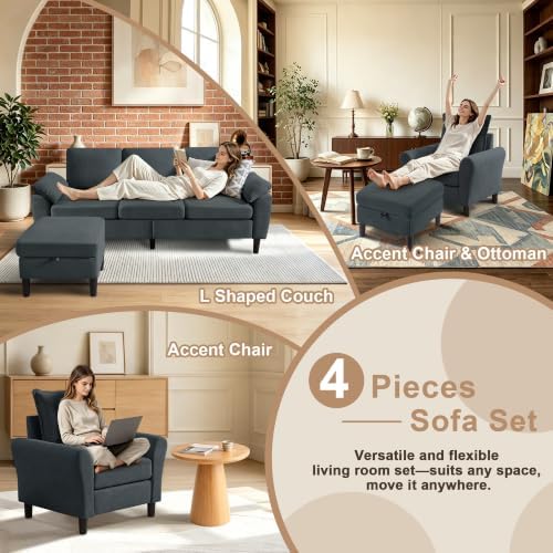 4 Pieces Sectional Sofa, Couch Set and 2 Accent Chairs - Image 6